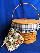 Longaberger 1999 Sewing Basket, Lid, 3 Plastic Protectors, 2 Cloth Liners picture