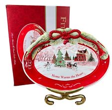 Fitz & Floyd Home Warms the Heart Winter Scene Ceramic Sentiment Tray 13 X10” picture