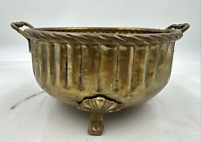Vintage Hammered Brass Footed Planter Pot Handles Patina 7