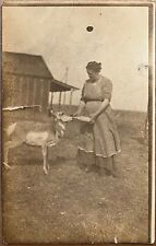RPPC Lead South Dakota Woman Feeds Antelope Real Photo Postcard c1910 picture