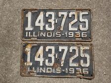 Vintage 1936 Illinois license plate pair 143-725 Original Blue Paint DMV picture