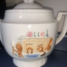 Vintage Porcelier Vitreous China TEAPOT 44-oz Hearth Scene Cat Fireplace USA  picture
