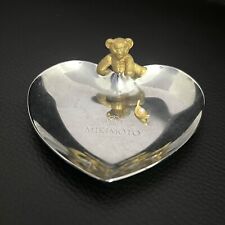 Mikimoto International Japan Pearl Silver Heart Tray Vintage Gold Bear Authentic picture