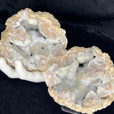 4-1/4” Botryoidal Chalcedony Agate Quartz Crystal Cluster GEODE Matching Pair picture