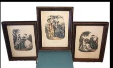 3 Framed Antique Godey's Ladies Fashion Plates Prints Pictures 8 1/2” X 7” Fun picture