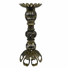 Vtg  14.25” Otagiri Brass Candle Holder Heavy Ornate Filigree Pillar Boho 3lbs picture
