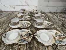 Oriental Tea Cup & Snack Plate Set Vintage Porcelain Set of 8 Plus 2 Extra Plate picture