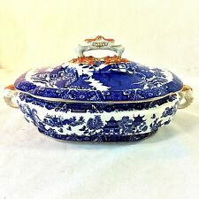 ROYAL WORCESTER BLUE WILLOW TUREEN ELEPHANT HANDLES LID CLAW FOOT BIRDS VTG-ANTI picture