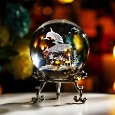 HDCRYSTALGIFTS 60mm Dolphin Crystal Ball Stand 3D Laser Engraved Decorative 2.5