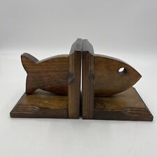 Unique Vintage MCM Mid Century Modern Carved Bookends Book End Fish Arc MN picture