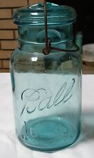 Vintage Aqua Blue / Green BALL IDEAL #2 Glass Canning Jar & Lid Pat. 7/14/1908 picture