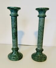 Late 20th Century Tall Green Marble Candlesticks- a Pair 9” Minimalist picture