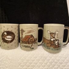OTAGIRI Vintage Coffee Cups Set of (3) 8oz Brown/Natural Colors Stoneware EUC picture