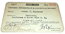 1917 MONON CI&L CHICAGO INDIANAPOLIS & LOUISVILLE EMPLOYEE PASS #8672 picture