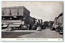 c1940 Front Street Looking West Exterior Classic Cars Buchanan Michigan Postcard picture