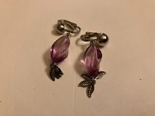 vintage estate purple bead dangle  clip on earrings picture