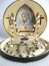 Vintage Rosary Sterling Silver Mother of Pearl Beads in Gold Picture Case ~Italy picture