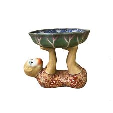 Vintage Oriental Red Base Copper Color Flower Monkey Holding Bowl Figure ws3922 picture