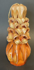 Vtg Handcarved Candle Ribbon Curly Swirls Retro 60s 70s Beige Orange Unused Fall picture