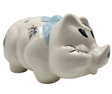 Vintage 1992 Signed Large Ceramic Piggy Bank Floral Butterfly With Plug 13” Long picture
