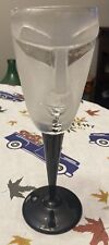 MATS JONASSON SWEDEN SIGNED Man OF TOASTING WINE GLASS Black Stem Frosted Glass picture