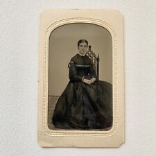 Antique Tintype Photograph Beautiful Young Woman Ornate Chair Civil War Era picture