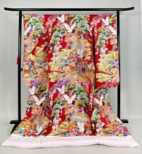 Japanese kimono, UCHIKAKE, Wedding Robe,Flying Cranes,Pine,GLD leaf, L6'..3854 picture