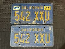 CALIFORNIA PAIR OF LICENSE PLATES BLUE 542 XXU DECEMBER 1994 LICENSE PLATE TAG picture