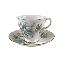 QUEEN ANNE Bone China Teacup & Saucer Blue Flowers Gold Trim Made in England picture
