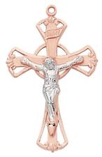 Rose Gold Sterling Silver Two Tone Crucifix Features 18in Long Chain picture