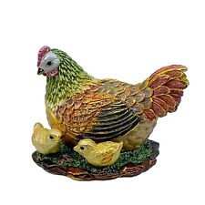 Kubla Craft Bejeweled Enameled Trinket Box: Large Hen with Chick Box, Item# 4034 picture