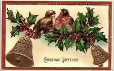 1913 CHRISTMAS GREETINGS BIRDS GILDED BELLS KENNESAW NE EMBOSSED POSTCARD 39-239 picture