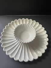 Vintage Fluted Charcuterie Serving Tray Chip Dip Retro White Ceramic (2) Piece picture