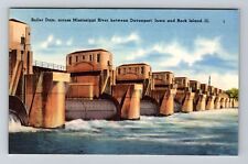 Davenport, IA-Iowa, Roller Dam Across Mississippi River , Vintage Postcard picture