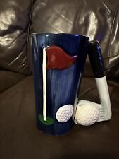 Ceramic Dark Blue Golf Mug With Club Handle and Golf Ball Nice picture