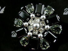 SIGNED SWAROVSKI JET CRYSTAL FLOWER PIN~BROOCH  NEW RARE RETIRED   picture