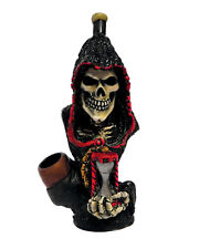 Time Keeper Death Skull Handmade Tobacco Smoking Hand Pipe Hourglass Grim Reaper picture