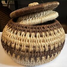 Botswana handmade basket with lid, tightly woven, earthtones picture