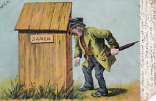 Vintage Old Drunk Man Yelling Into an Outhouse Bathroom 1906 Postcard picture
