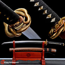 Gold Snake Wakizashi Choji Clay Tempered T10 Japanese Samurai Sword Real Hamon picture