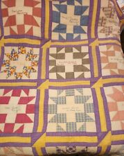 Hand Crafted QUILT  Nine Patch  SIGNED Dated 1936 TEXAS & LA CRAFTERS 68x90  picture