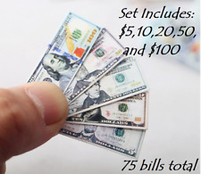 Dollhouse Miniature Replica Paper Money, 5 stacks (75 bills) picture