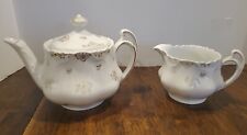 Antique Z S & Co. Bavaria ADA Teapot & Creamer White with Gold Floral Design  picture