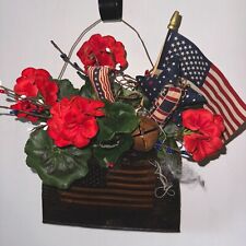 Primitive Make Do Rusty Can Patriotic Geraniums Hand Made By Me For Wall Door picture