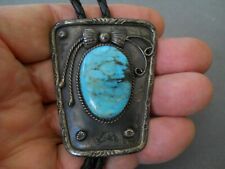 OLD Native American Navajo Southwestern Turquoise Sterling Silver Bow Bolo Tie picture