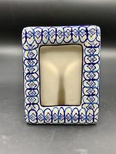 Mexican Ceramic Pottery Blue /White Hand Painted Rectangle 3 x 4 Picture Frame picture