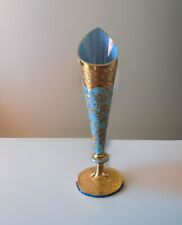 Moser Opaline Antique French Blue Gold Gilt Vase 6.5 In. Beautiful. picture