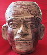 CERAMIC MOCHE PRECOLUMBIAN CULTURE c 800 AD. Human head w/turban w/snail figures picture