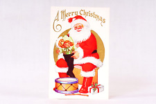 Santa Claus Toy Doll In Stocking Whimsical Antique Unused Christmas Postcard picture