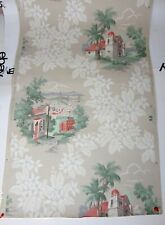 Vintage Wallpaper Palm Trees Spanish House Business Bridge Clouds Union Made USA picture